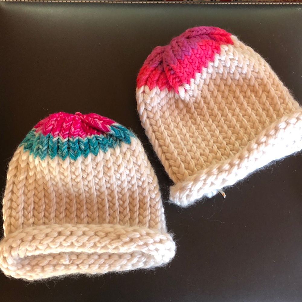 Two hand knitted hats